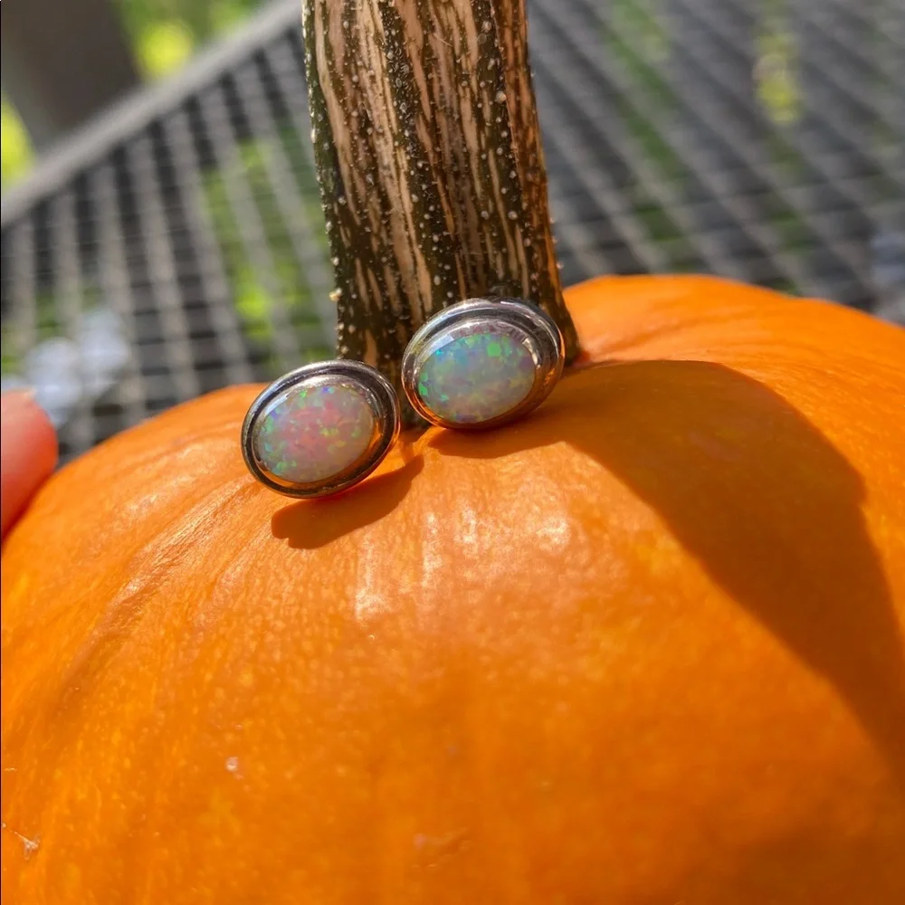 Sterling Silver Opal Earrings Posts (No Backs) - Picture 3 of 17